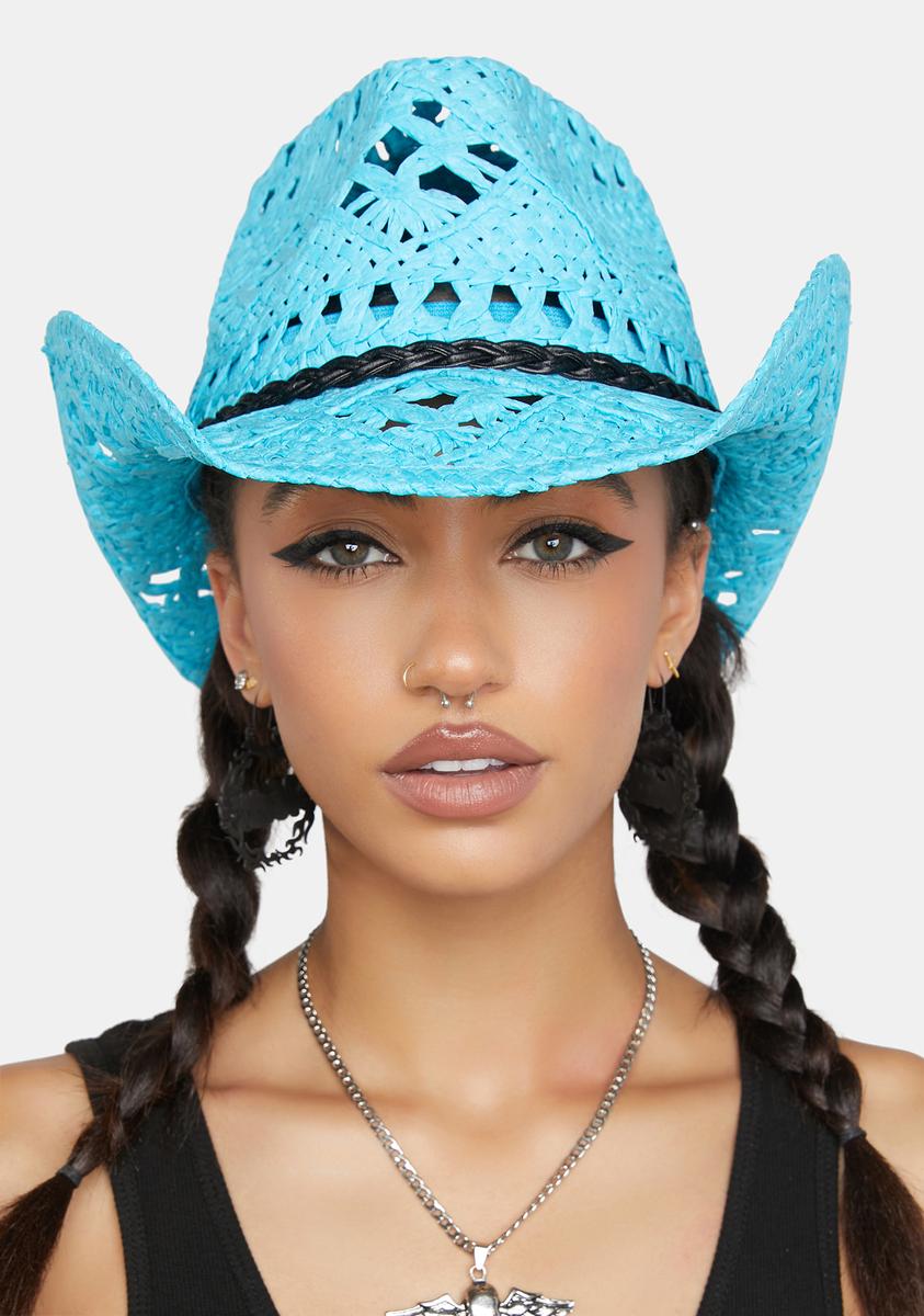 Straw Cowboy Hat - Blue – Dolls Kill