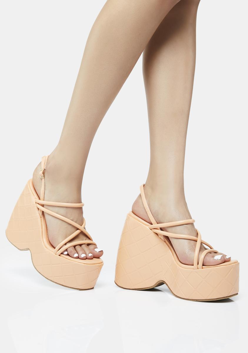 Strappy Wedge Sandals - Nude – Dolls Kill