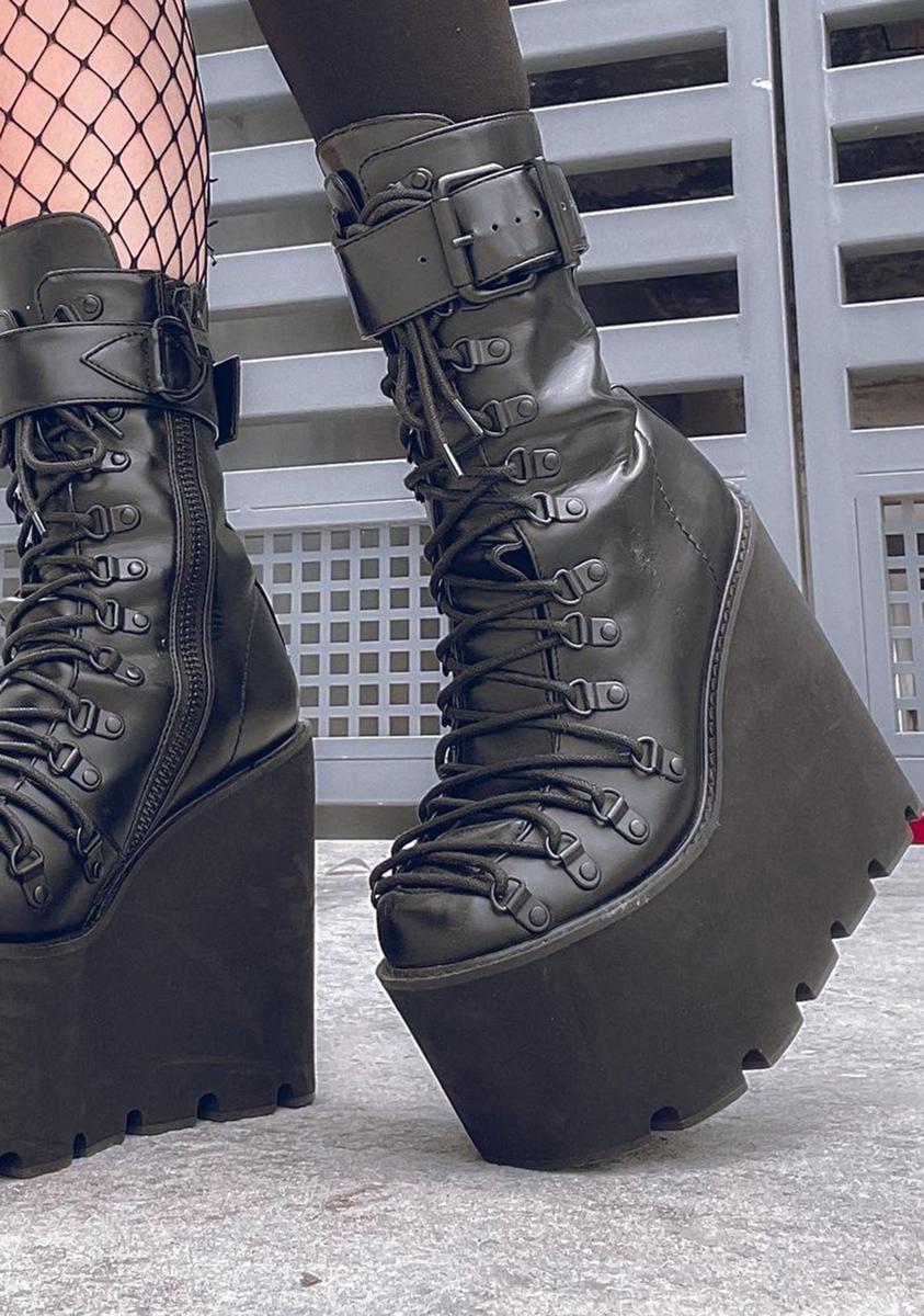 Current Mood Vegan Leather Platform Boots - Black – Dolls Kill