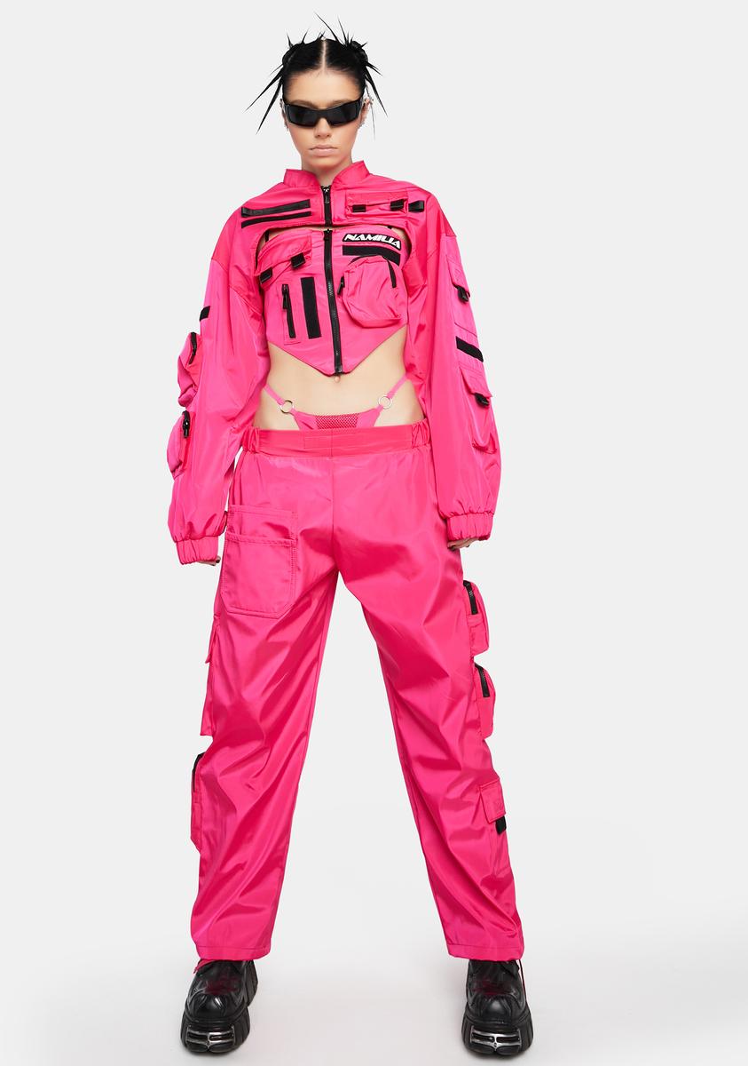 Namilia Nylon Cargo Pants With Detachable Thong - Neon Pink – Dolls Kill