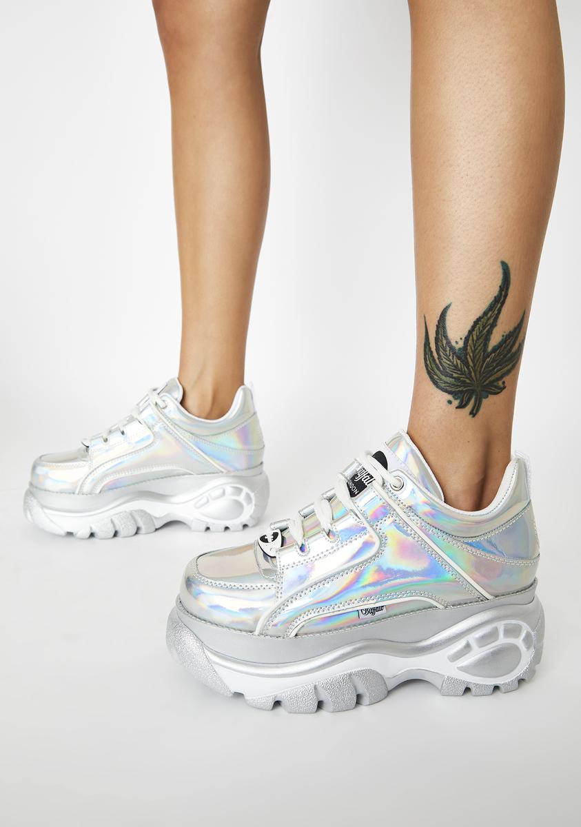Buffalo London Holographic Silver Classic Low Leather Sneakers – Dolls Kill
