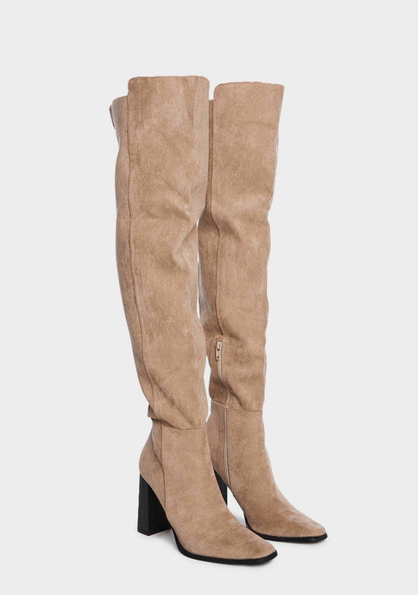 Suede Over The Knee Heeled Boots - Gray – Dolls Kill