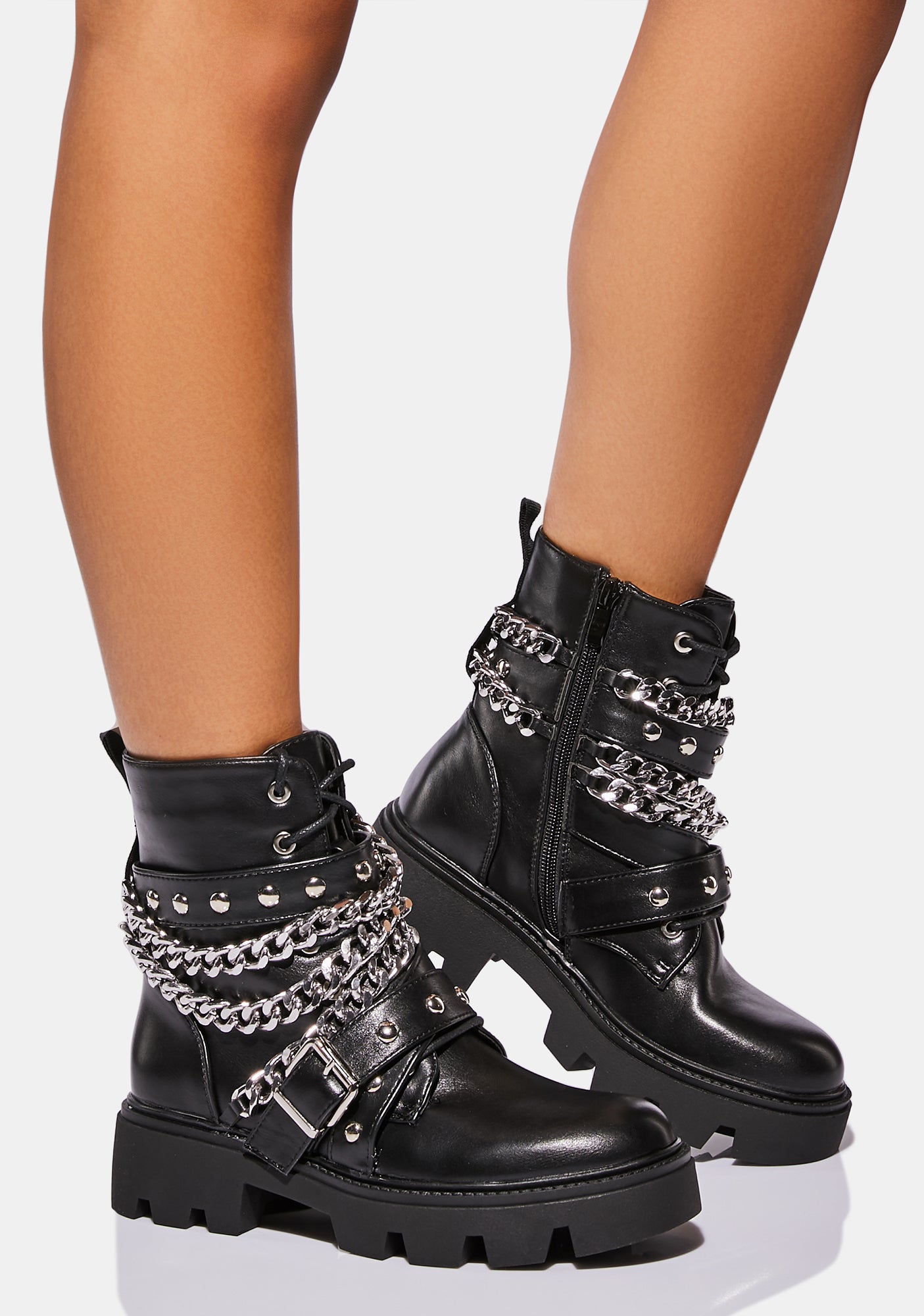 Vegan Leather Chain Ankle Boots - Black – Dolls Kill