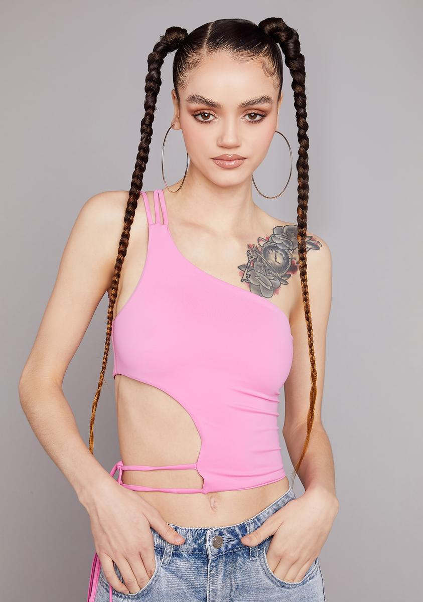 Poster Grl Asymmetrical One Shoulder Cut Out Tie Waist Crop Top - Pink –  Dolls Kill
