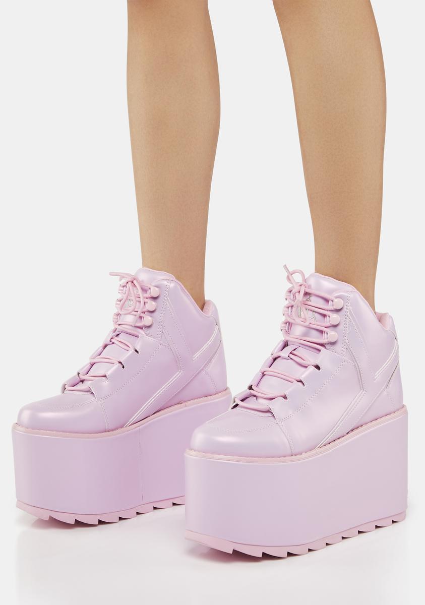 Y.R.U Vegan Leather Platform Sneakers - Pink Pearl – Dolls Kill