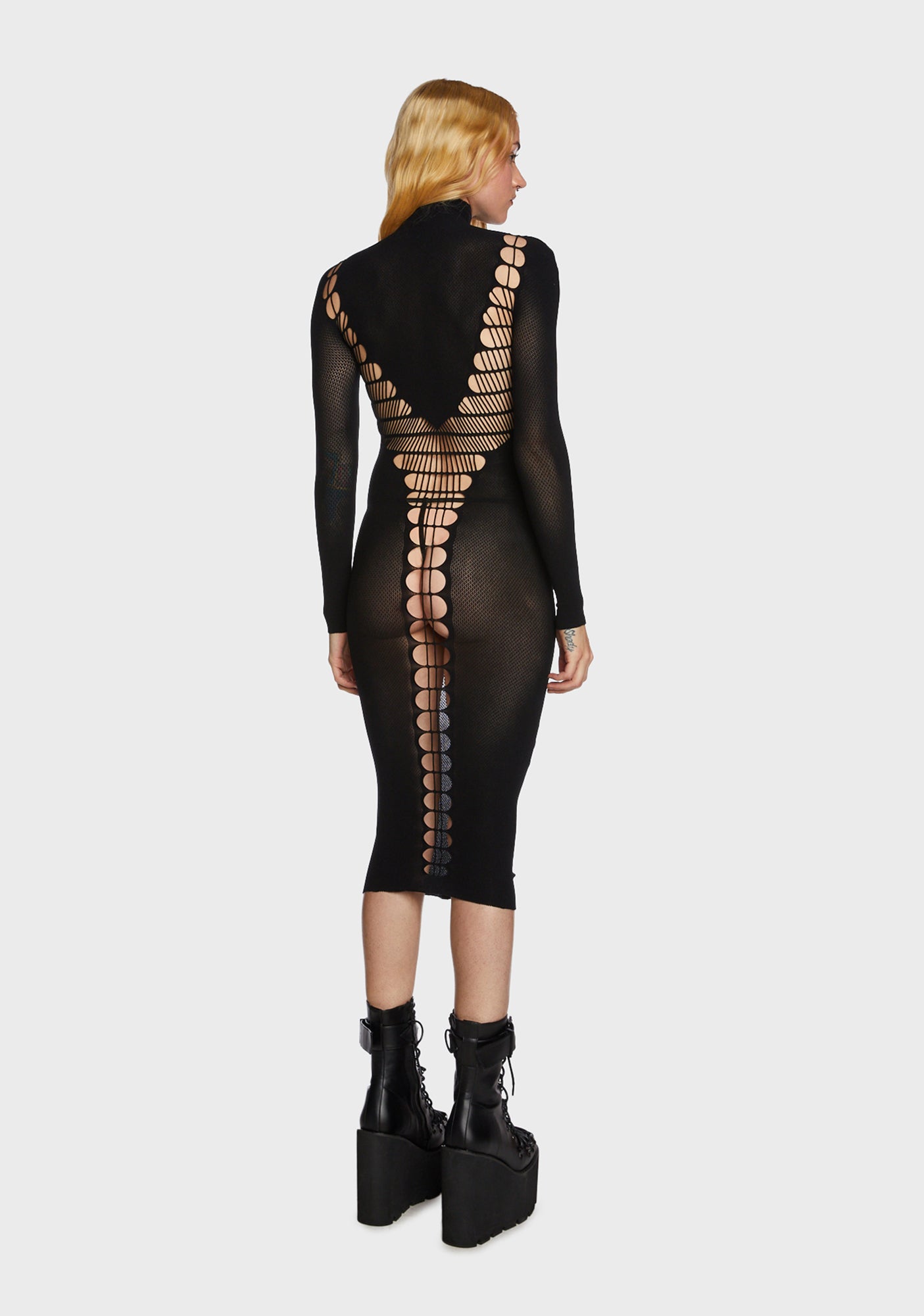 Sheer Cutout Midi Bodystocking Dress - Black – Dolls Kill