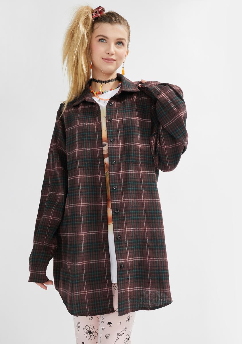 Delia's Plaid Flannel Oversized Shirt - Brown – Dolls Kill