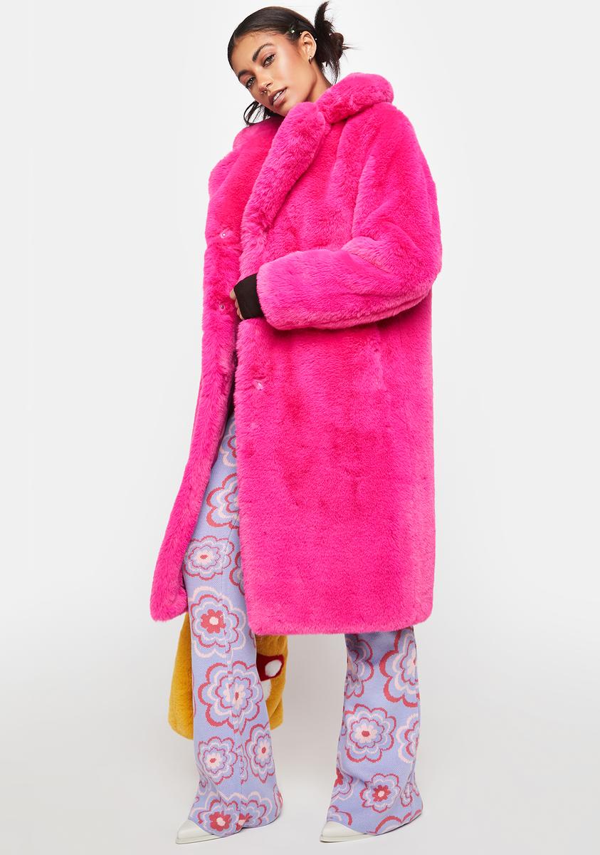 Noize Outerwear Long Faux Fur Coat - Hot Pink – Dolls Kill