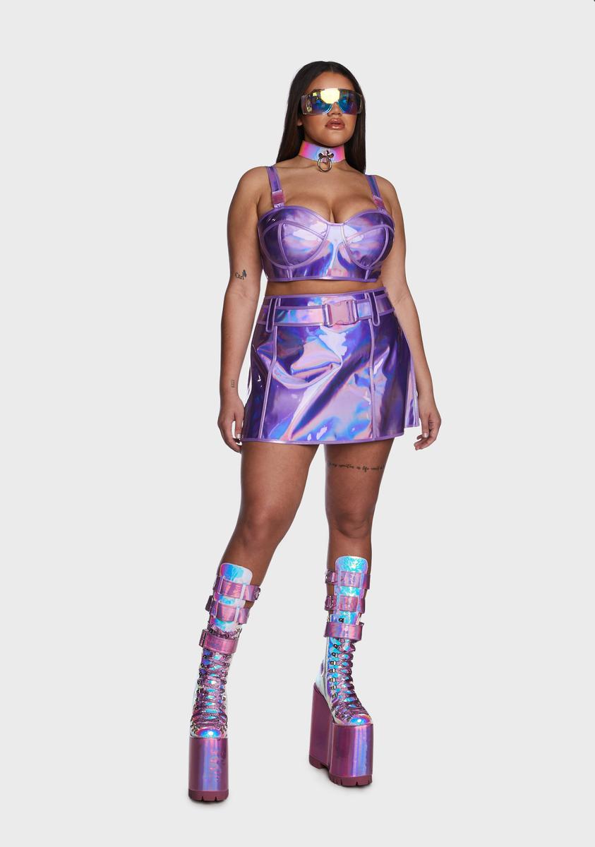 Plus Size Club Exx Holographic Bustier Bra Top - Purple – Dolls Kill