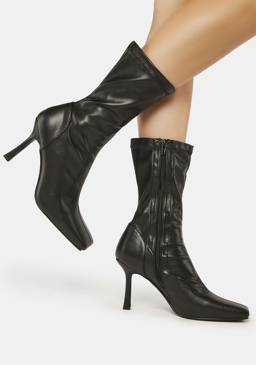 Public Desire Vegan Leather Ankle Sock Heel Boots - Black – Dolls Kill