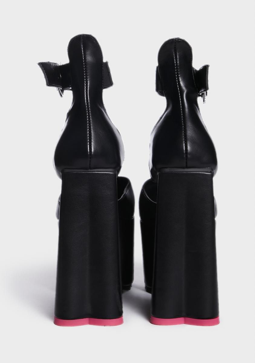 Lamoda Vegan Leather Closed Toe Platform Heels - Black – Dolls Kill