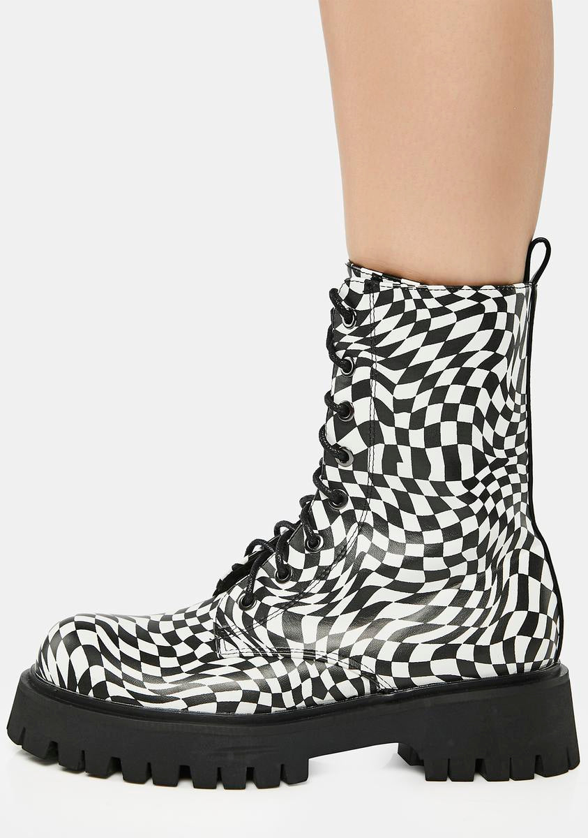 Koi Footwear Checkered Combat Boots - Black/White – Dolls Kill