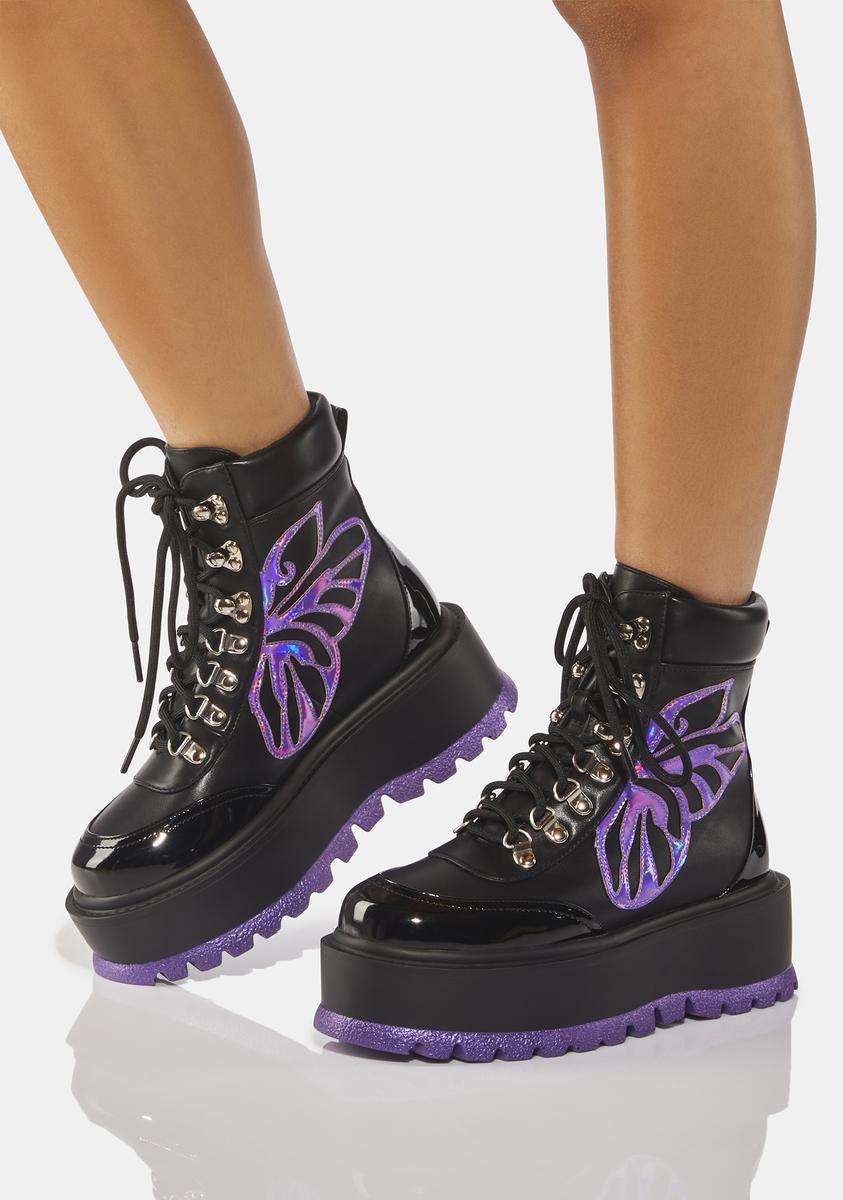 Koi Footwear Fairy Wing Combat Boots - Black/Purple – Dolls Kill