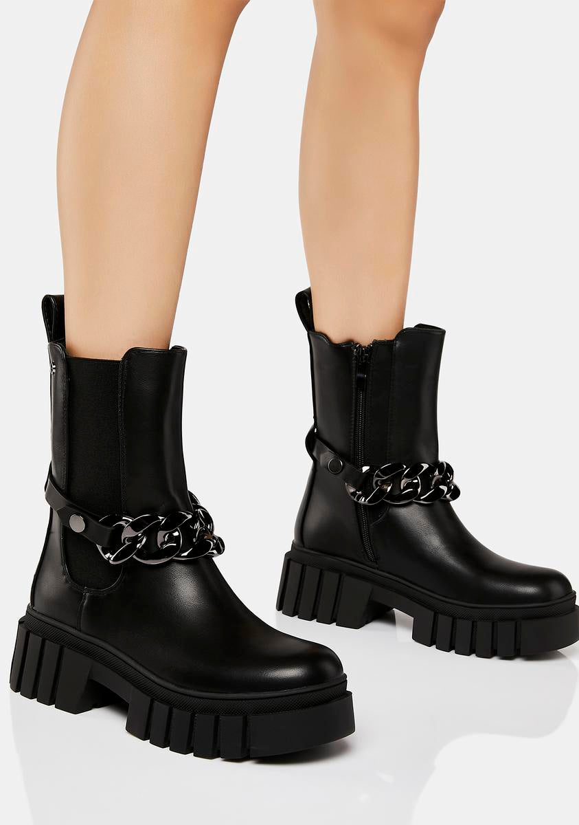 Chain Strap Western Ankle Boots - Black – Dolls Kill