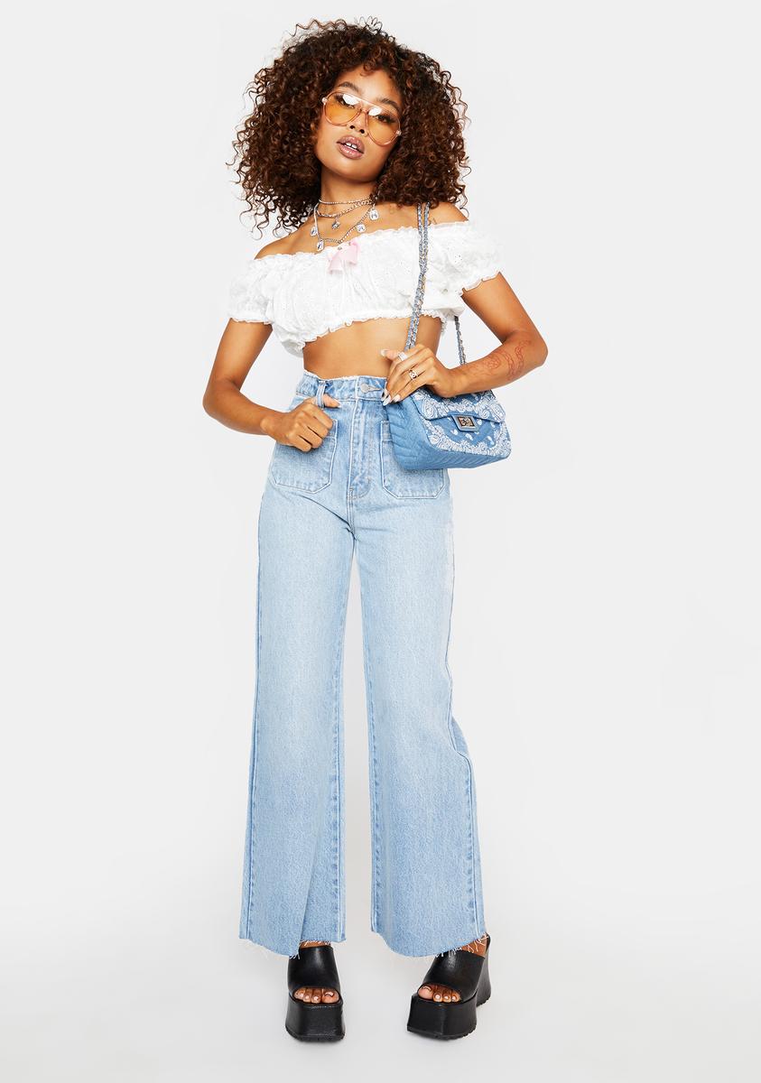 Sugar Thrillz Eyelet Square Cutout Bow Crop Top