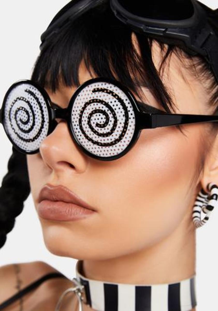 Swirl Print Perforated Hole Circle Glasses - Black/White – Dolls Kill