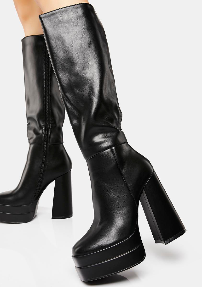 Knee High Tiered Platform Boots - Black – Dolls Kill