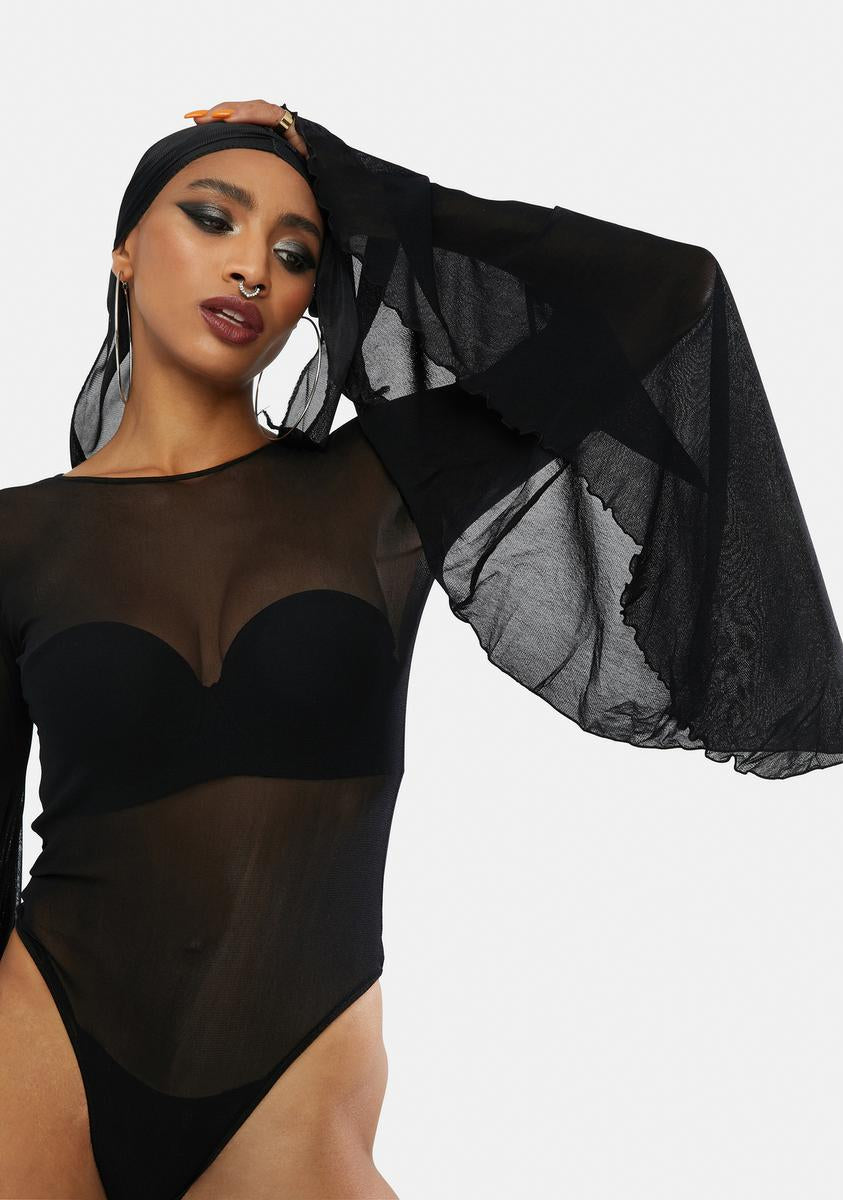 Sheer Bell Sleeve Black Bodysuit – Dolls Kill