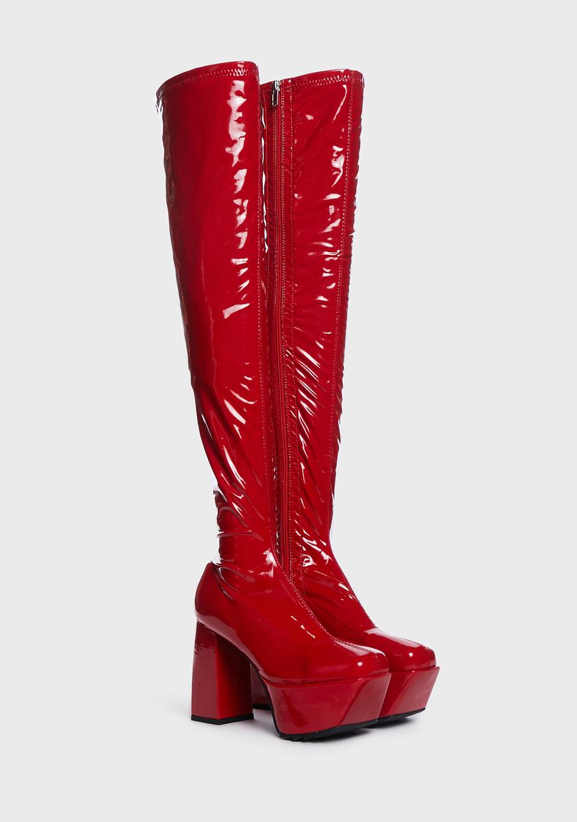 Lamoda Patent Thigh High Sock Boots - Red – Dolls Kill
