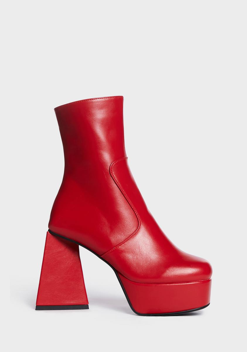 Lamoda Vegan Leather Lace Up Zipper Boots - Red – Dolls Kill
