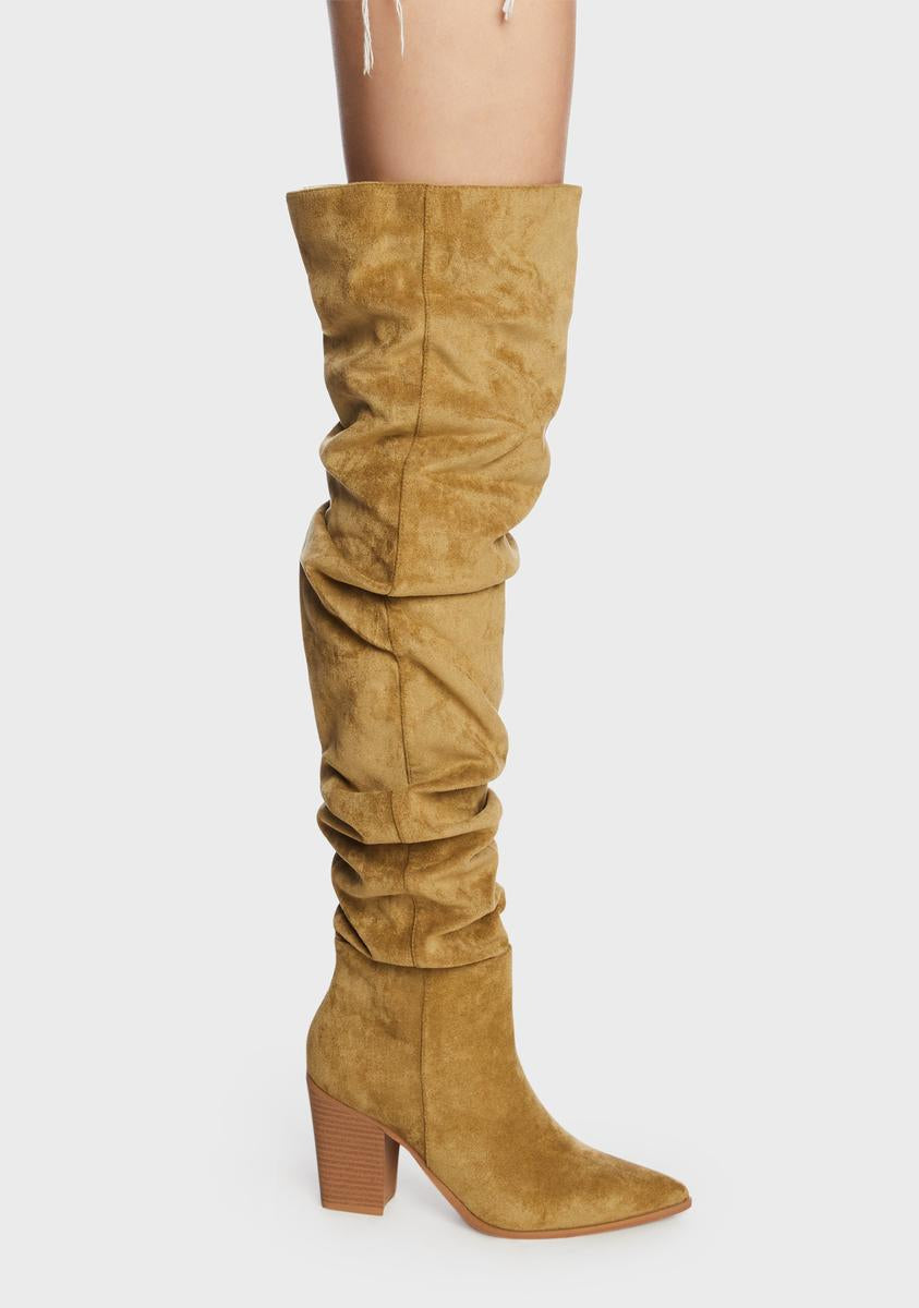 Suede Thigh High Heel Boots - Yellow – Dolls Kill