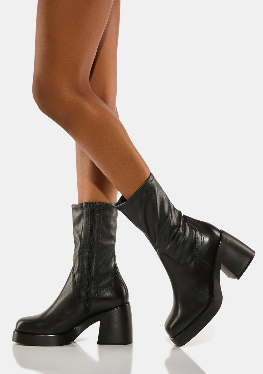 Vagabond Stretch Leather Mid Rise Square Toe Boots - Black – Dolls Kill
