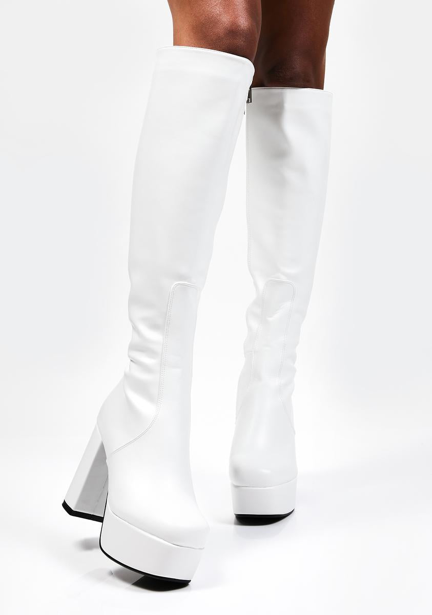 Lamoda Knee High Platform Boots - White – Dolls Kill