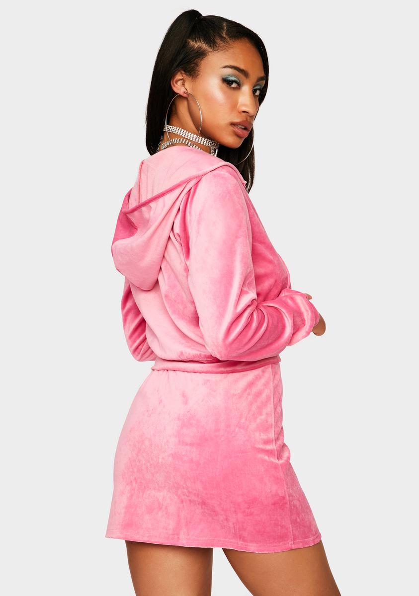 Velour Hoodie Mini Skirt Set - Pink – Dolls Kill