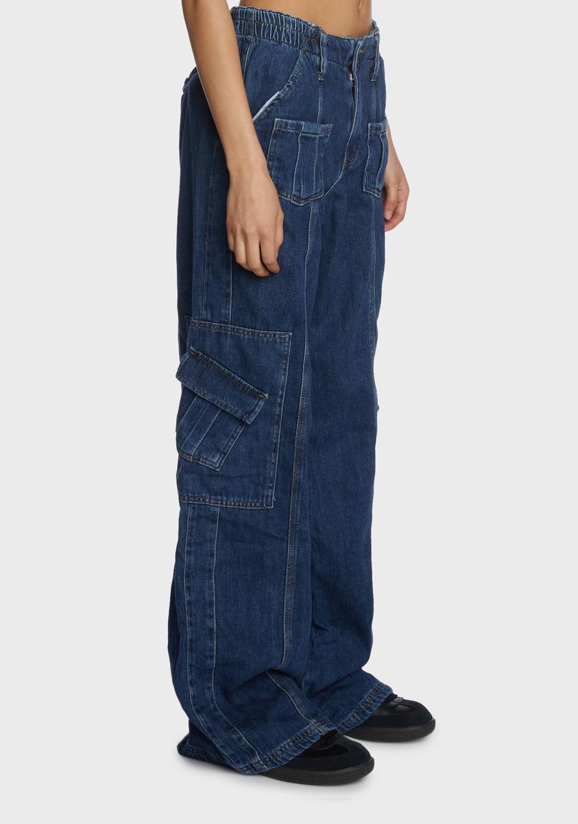 Light Blue Wash Front Cargo Pocket Wide Leg Jeans | PrettyLittleThing