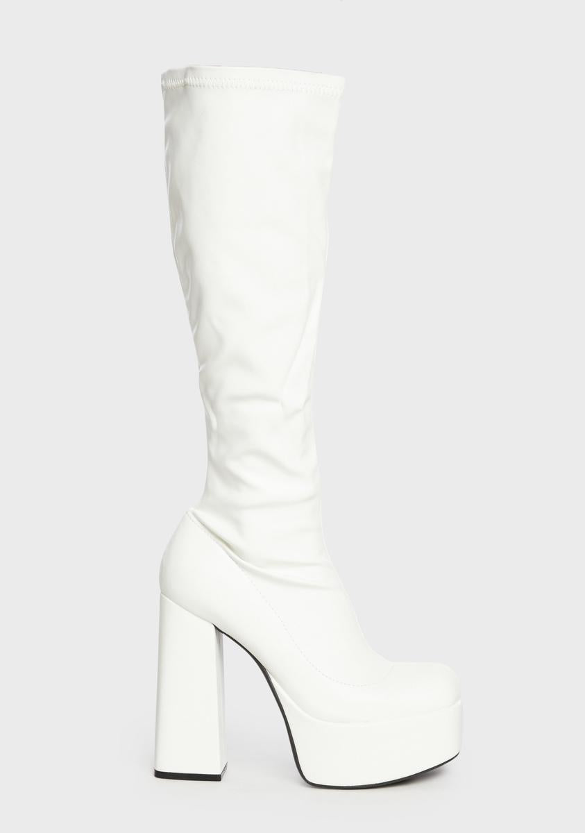 Vegan Leather Platform Knee High Boots - White – Dolls Kill