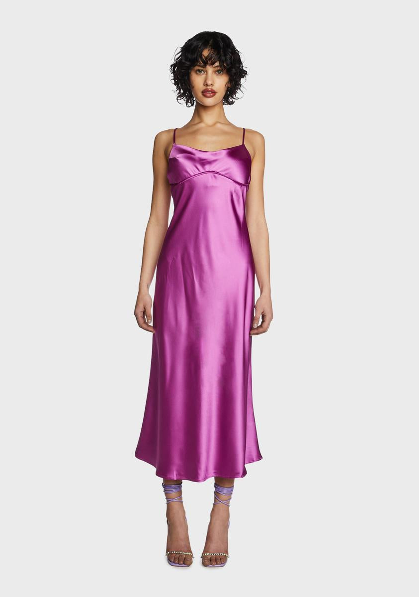 Pretty Garbage Satin Back Slit Maxi Dress - Purple – Dolls Kill