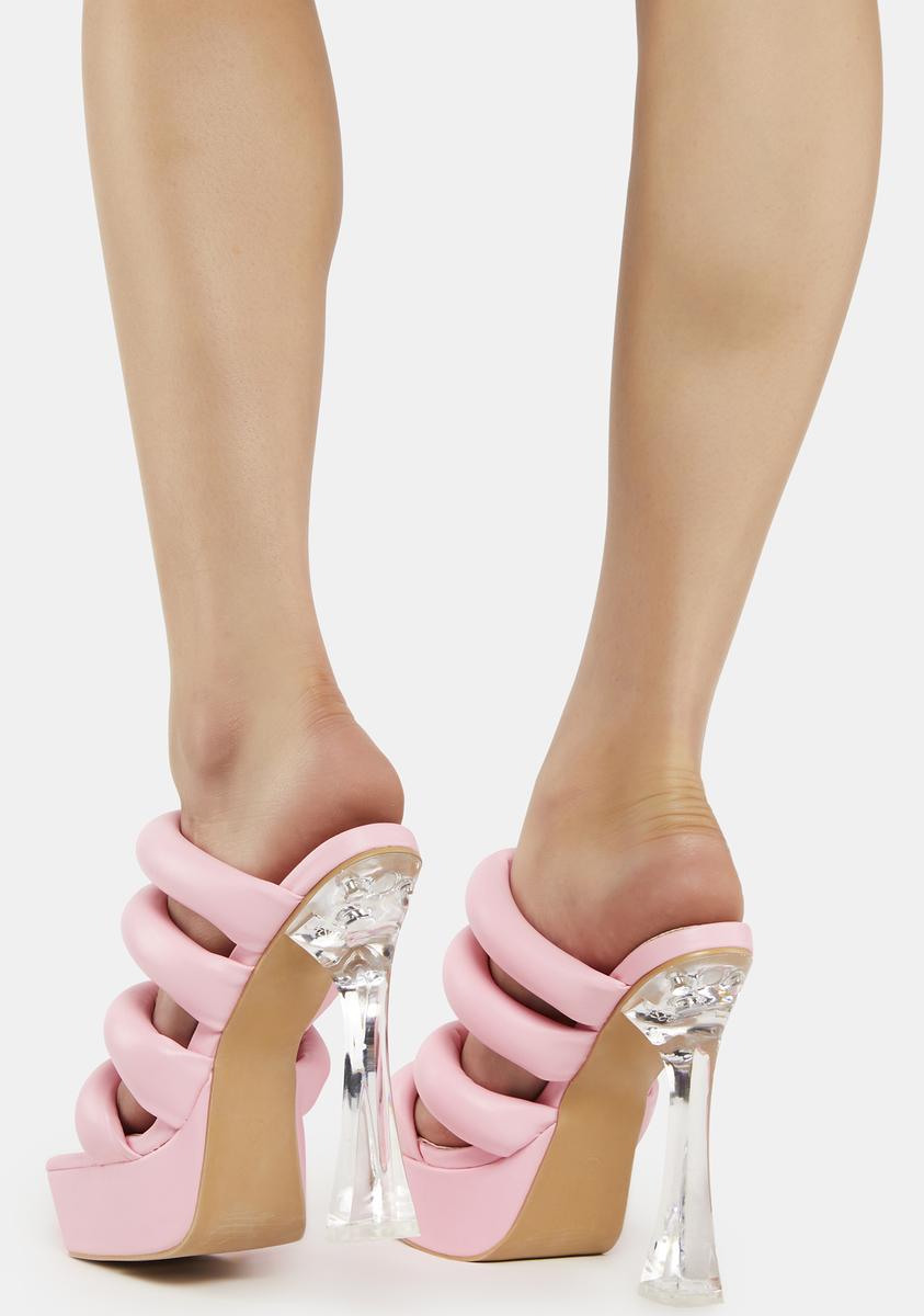 Vegan Leather Clear Heels With Puffy Uppers - Pink – Dolls Kill
