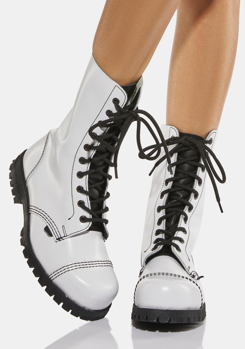 Underground UK 10 Eyelet Leather Combat Boots - White – Dolls Kill