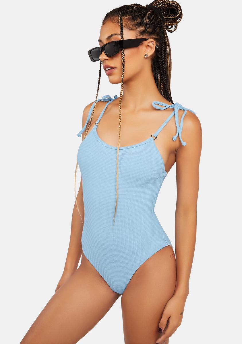 Dippin' Daisy's Waffle Tie One Piece Swimsuit - Blue – Dolls Kill