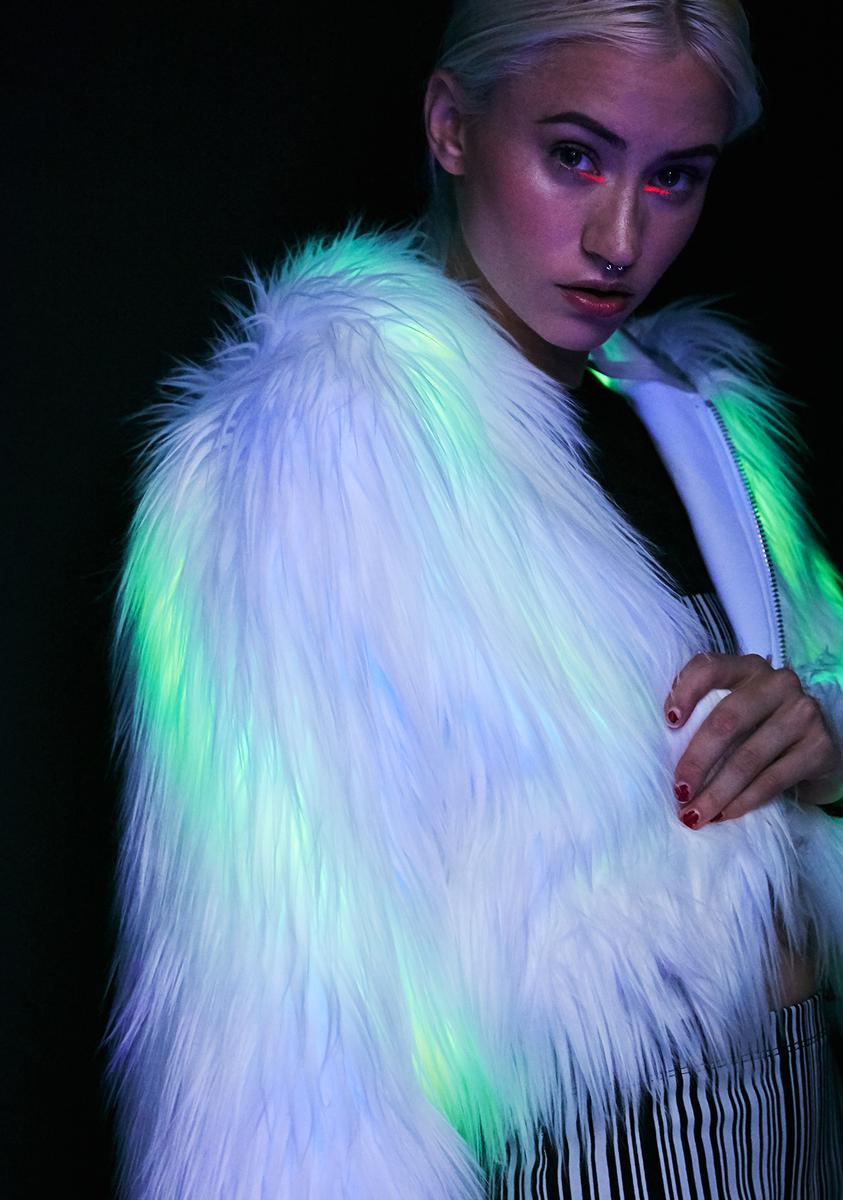 Light Up Faux Fur Jacket - White – Dolls Kill