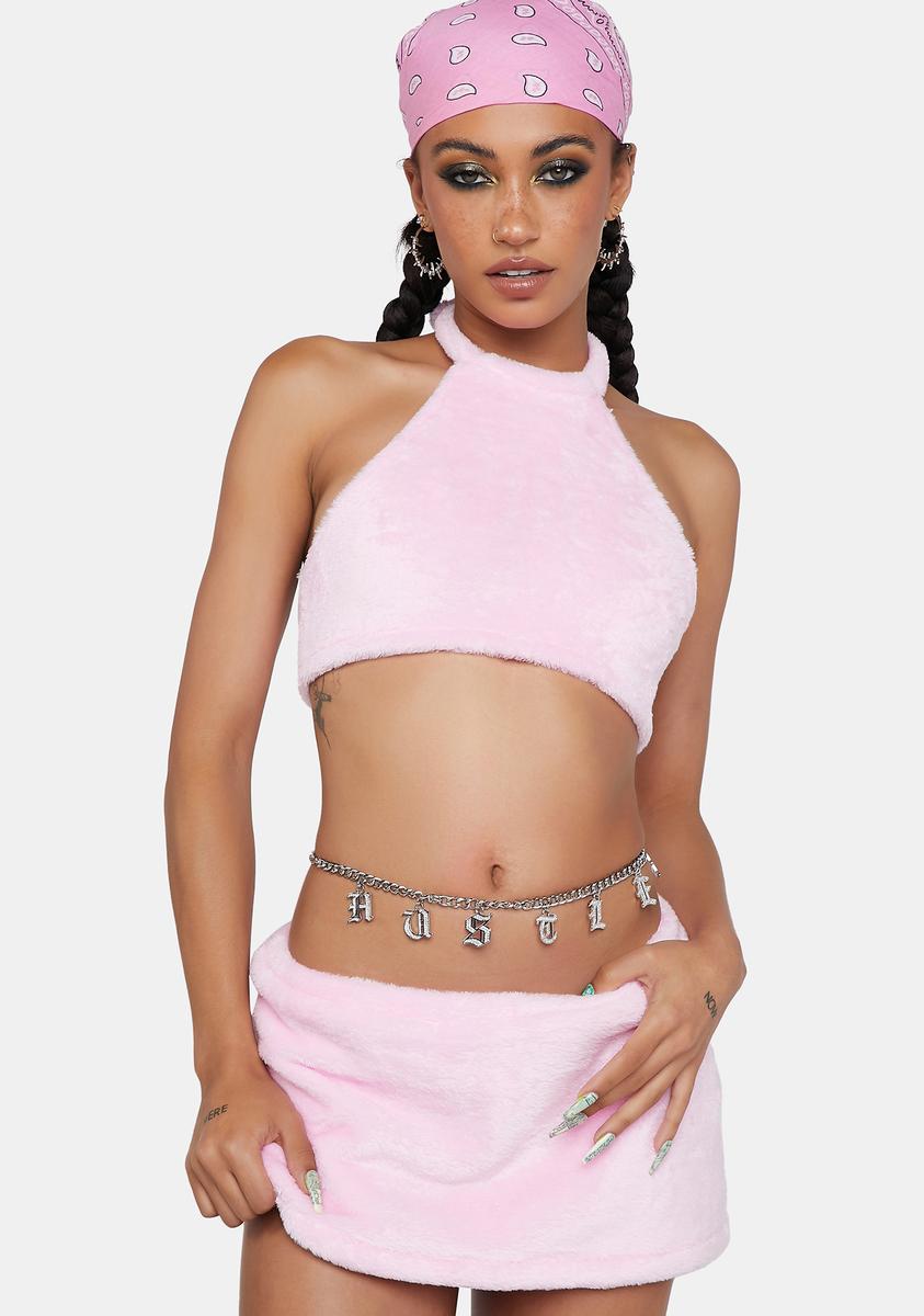 Faux Fur Fluffy Halter Top And Skirt Set - Pink – Dolls Kill