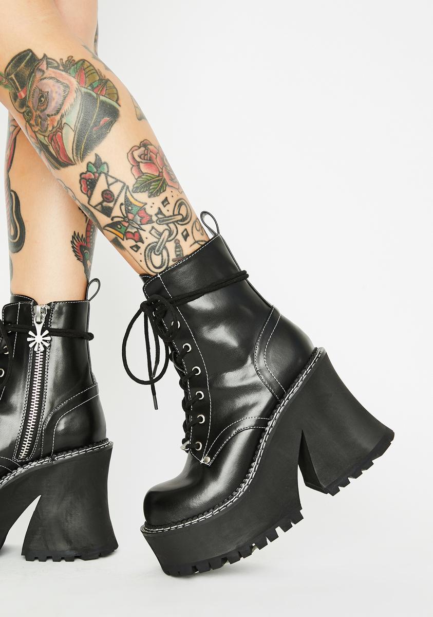 Delia's Vegan Leather Platform Heel Boots Black – Dolls Kill