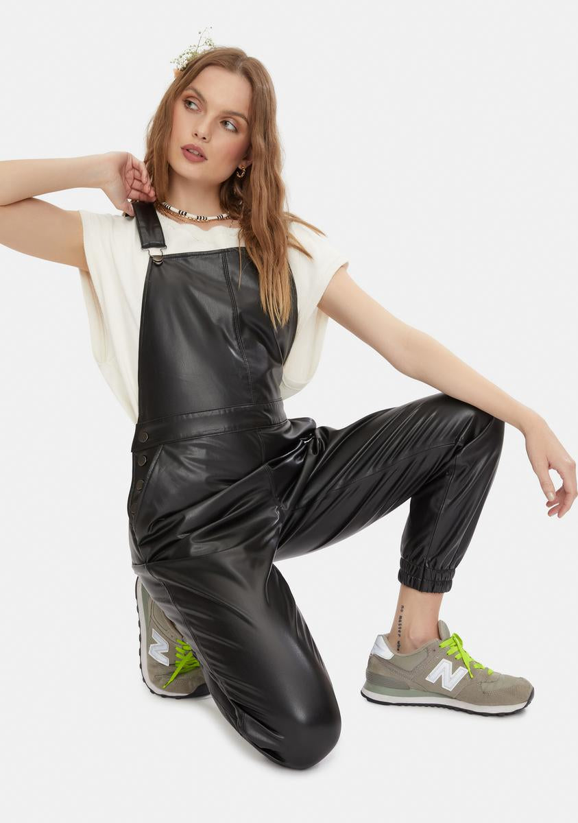 BB Dakota Gets The Jog Done Vegan Leather Overalls – Dolls Kill