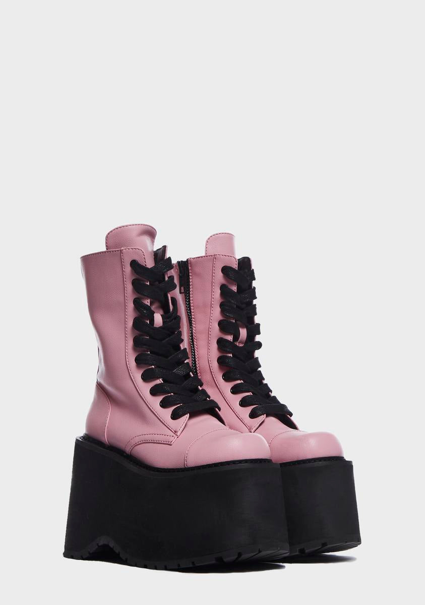 Current Mood Vegan Leather Platform Combat Boots - Pink – Dolls Kill