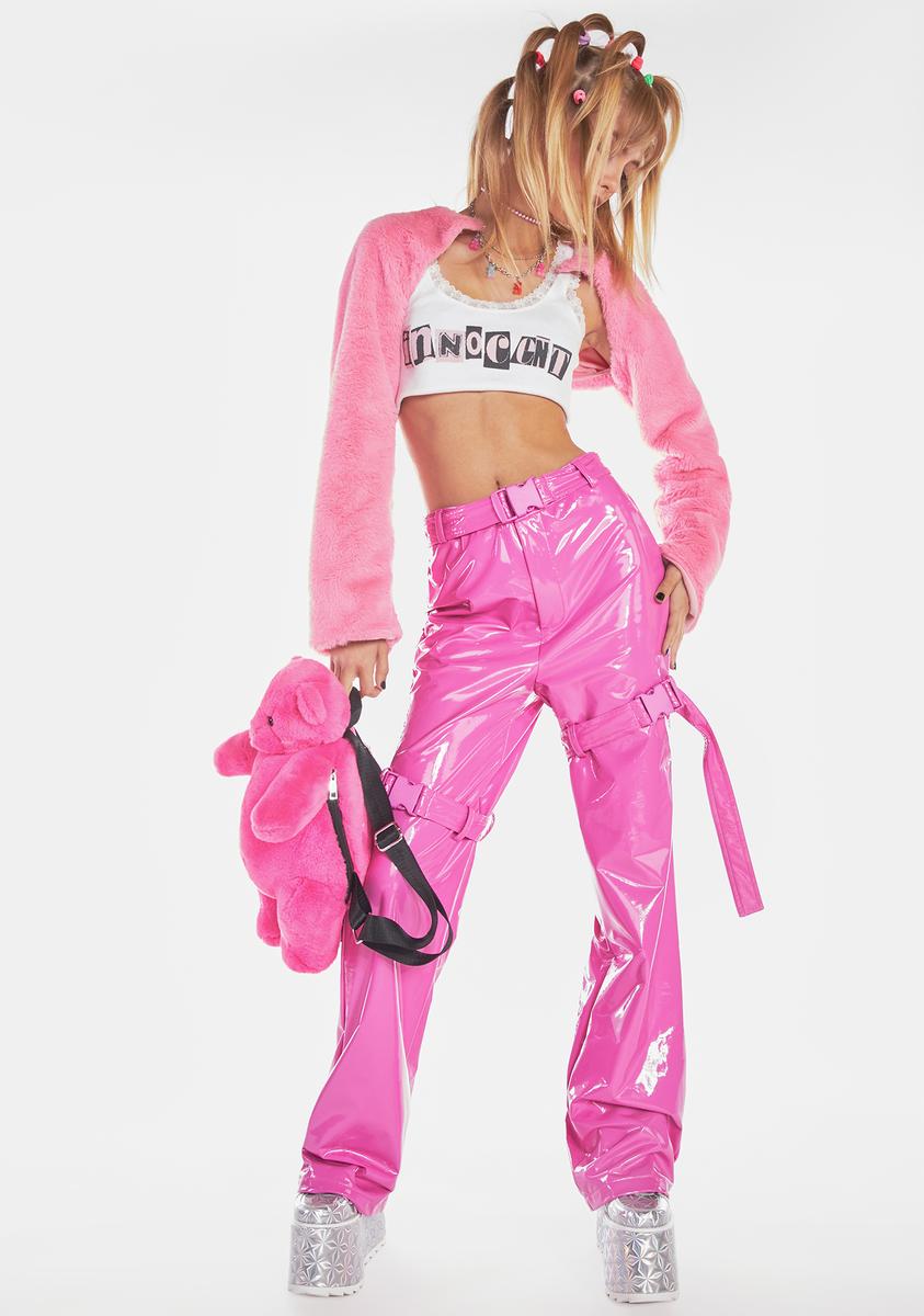 Buckle Detail Relaxed Fit Patent Vinyl Pants - Pink – Dolls Kill