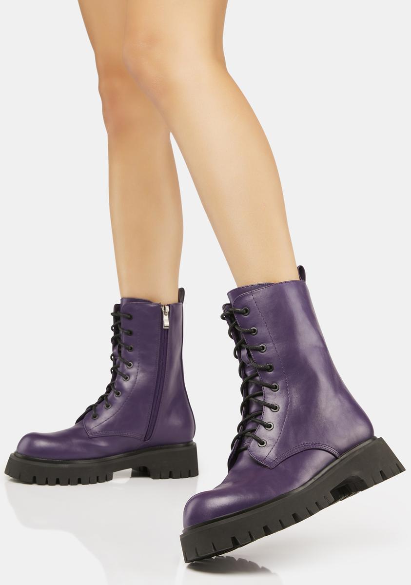 Koi Footwear Vegan Leather Combat Boots - Purple – Dolls Kill