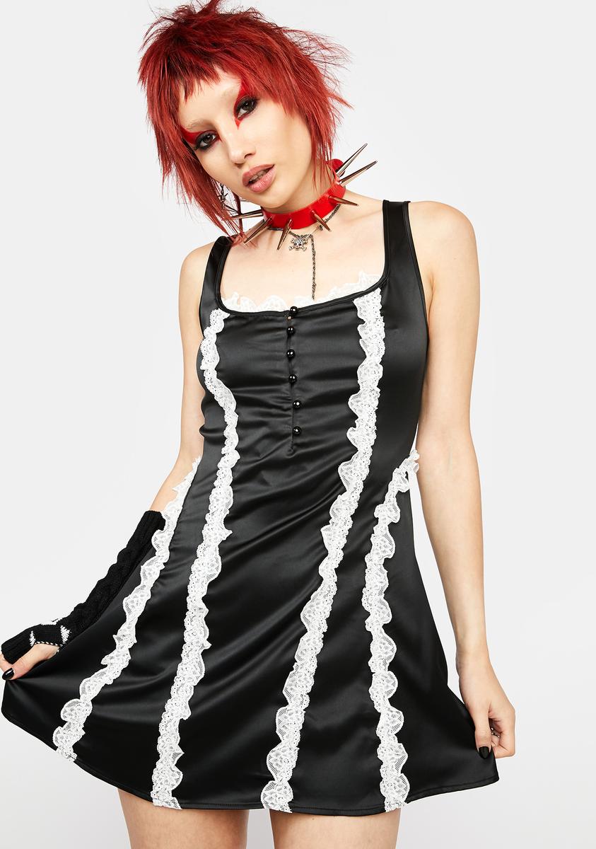 Current Mood Satin Lace Trim Dress - Black/White – Dolls Kill