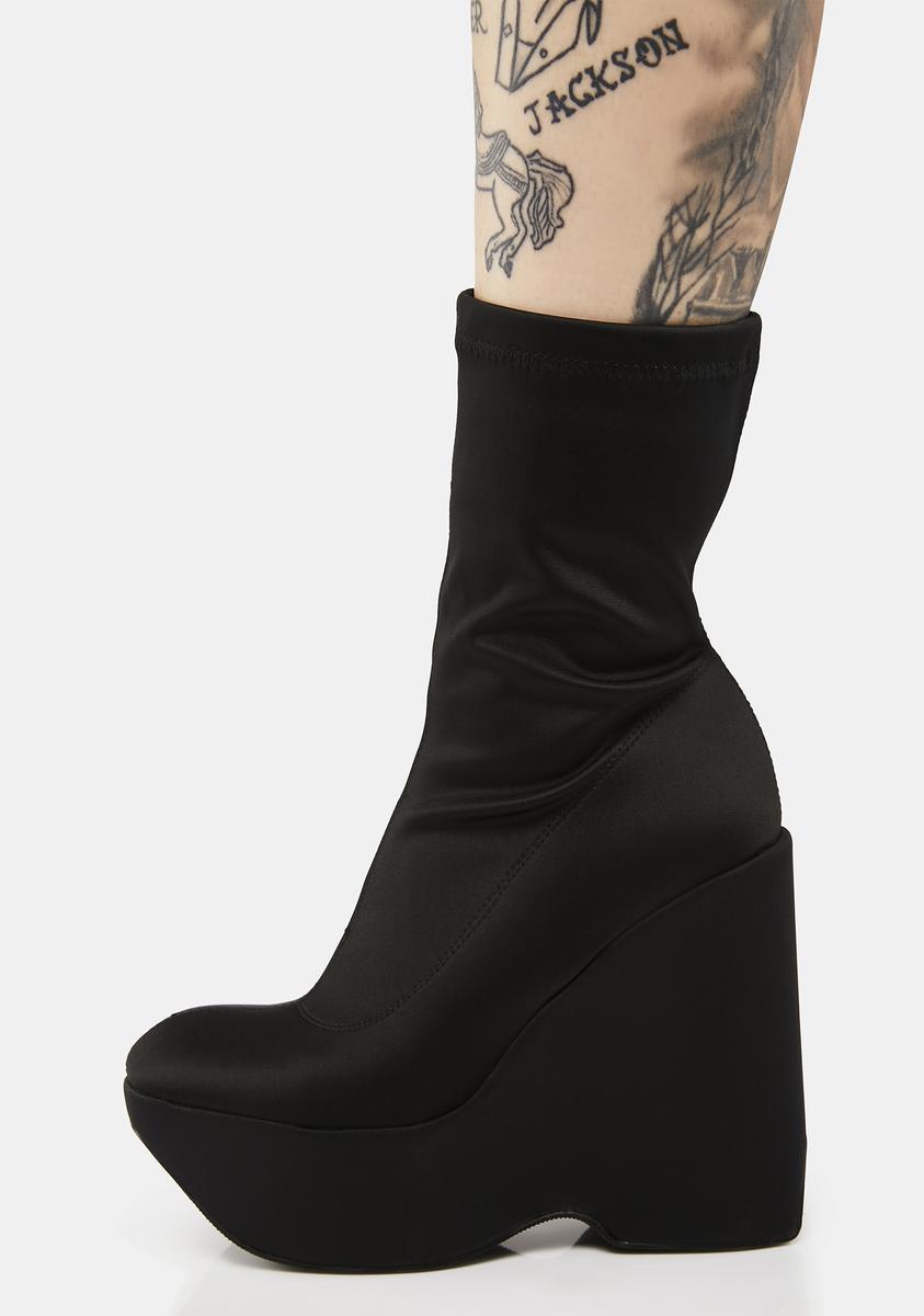 SIMMI Wedge Platform Sock Boots - Black – Dolls Kill