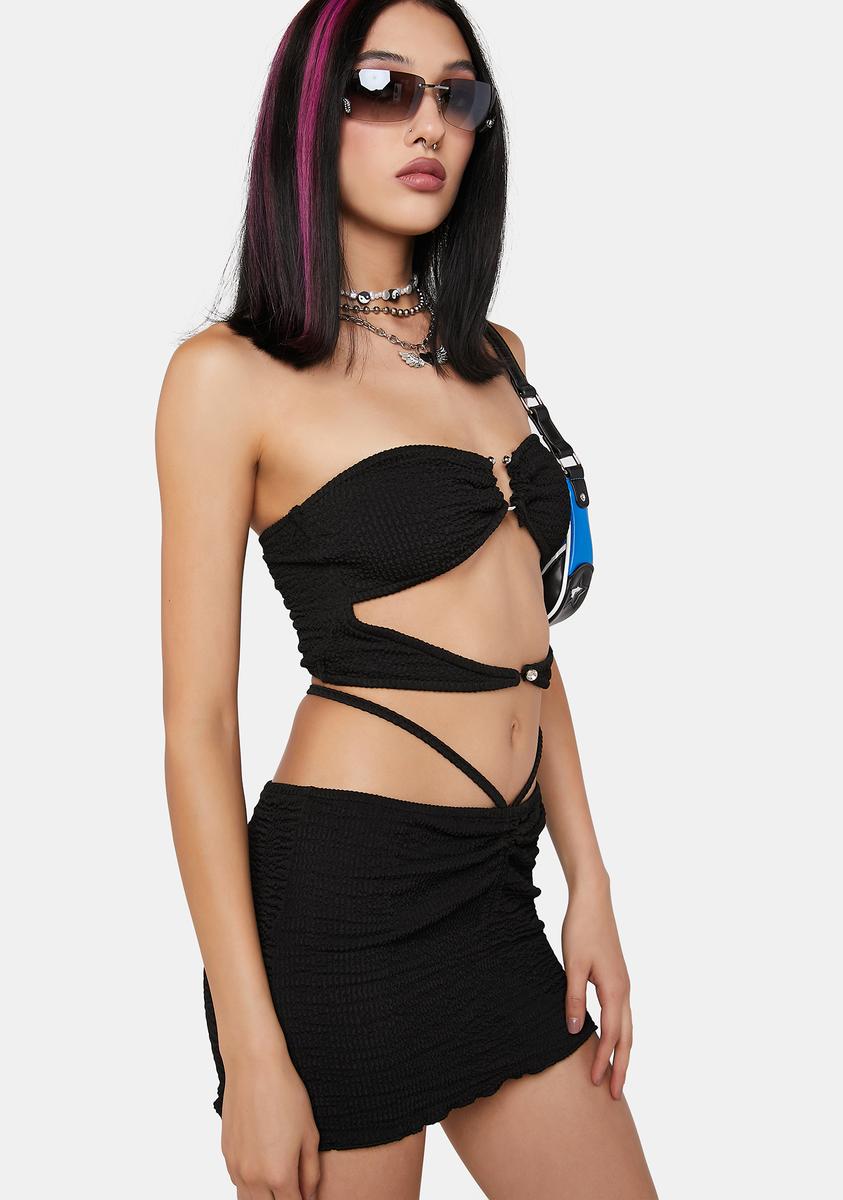 Textured Bandeau Top Mini Skirt Set - Black – Dolls Kill