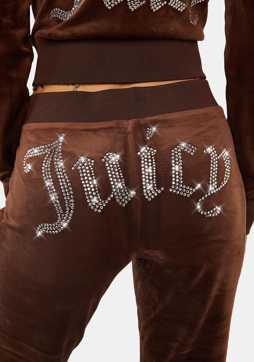 JUICY COUTURE Velour Low-Rise Rhinestone Pants - Brown Sugar – Dolls Kill