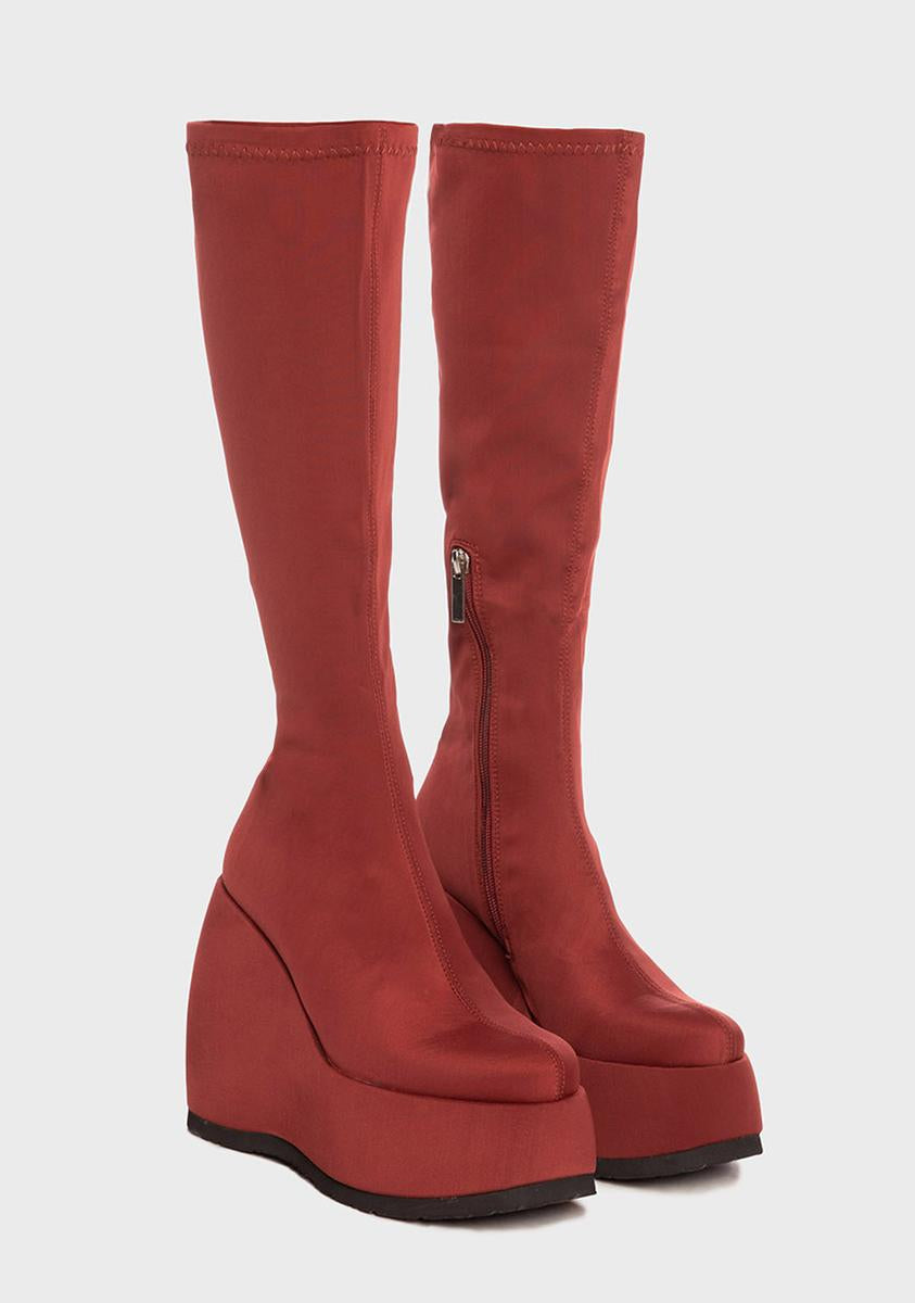 Shellys London Knee High Platform Wedge Boots - Red – Dolls Kill