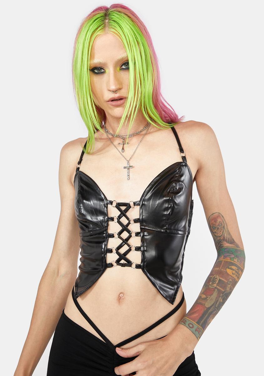 Faux Leather Lace Up Criss Cross Crop Top - Black – Dolls Kill
