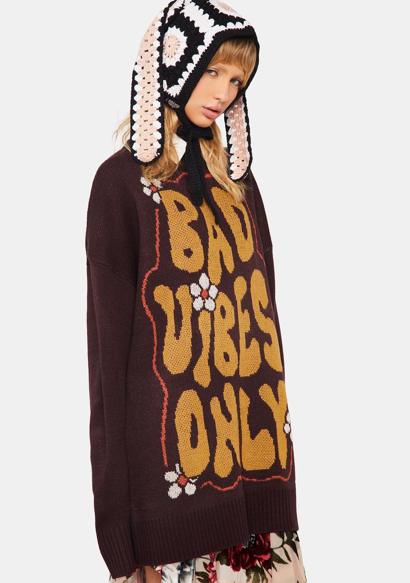 Current Mood Bad Vibes Only Intarsia Graphic Oversized Knit Sweater ...