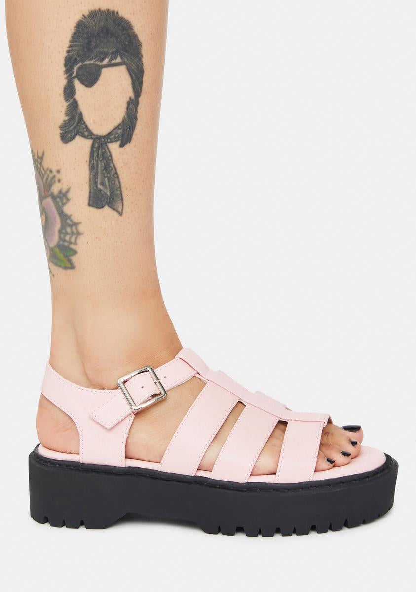 Patent Faux Leather Strappy Platform Gladiator Sandals Pink Dolls Kill 