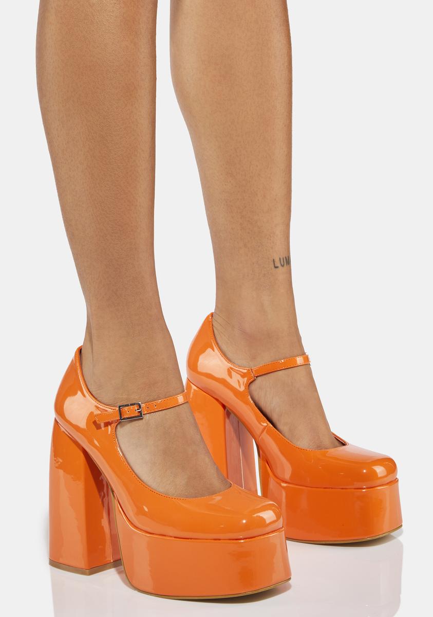 Koi Footwear Patent Platform Heels - Orange – Dolls Kill